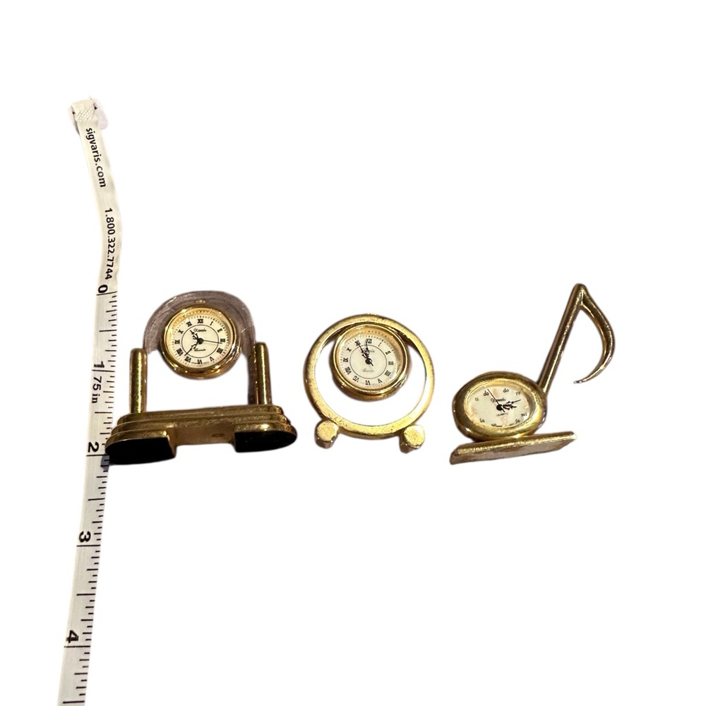 Vintage Set Of Three Vintage Elegant Gold Miniature Desk Clocks Music Note - Picture 9 of 9